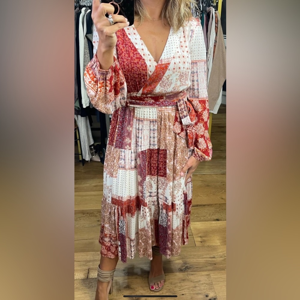Patchwork V-Neck Wrap Dress